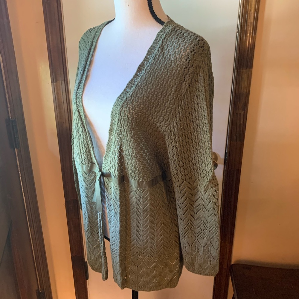 ALFRED DUNNER Cardigan Green Eyelet Sweater Large - Picture 14 of 14